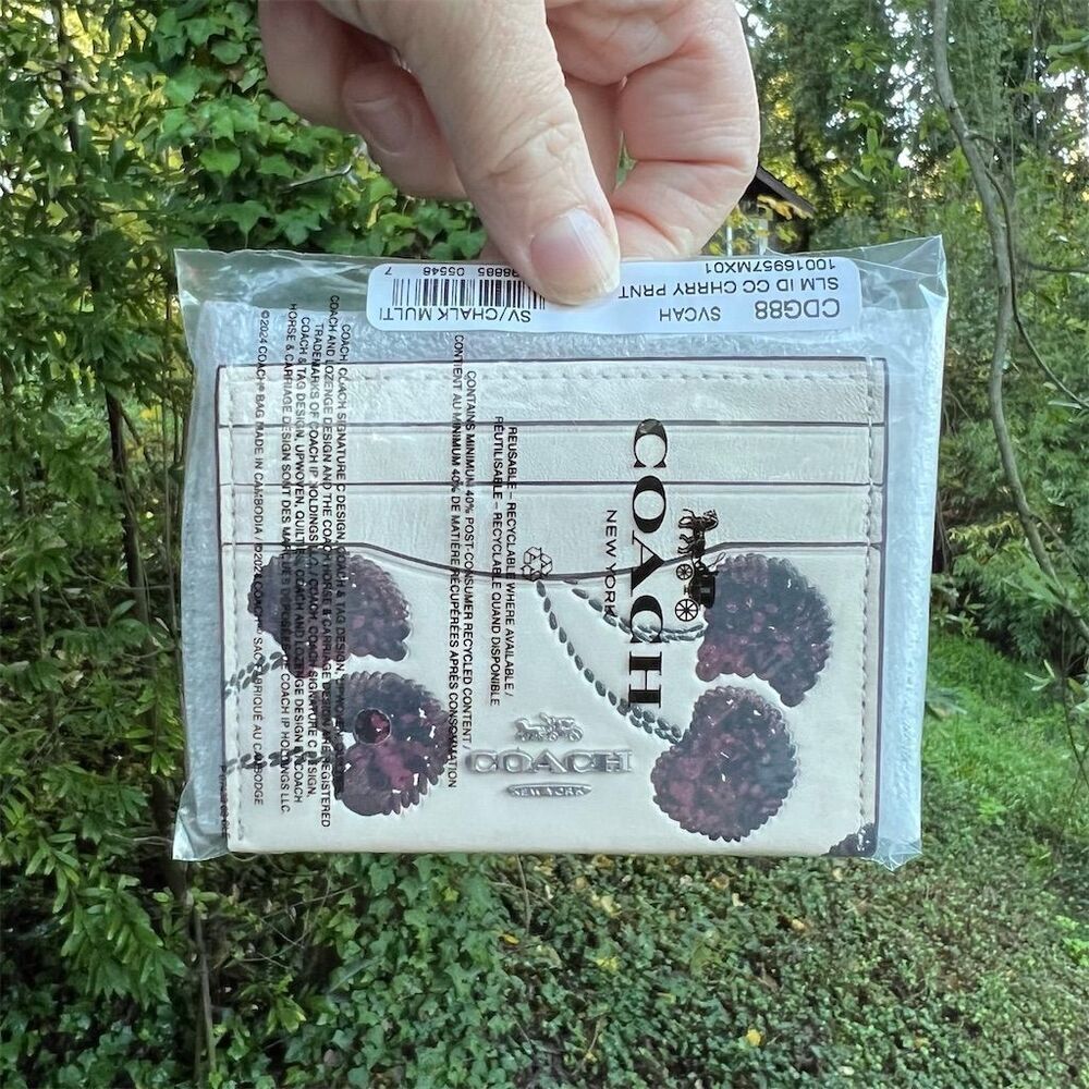 COACH Slim Id Card Case With Cherry Print CDG88 NWT AUTHENTIC